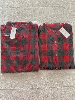 2 NEW NWT Banana Republic Men’s Plaid & Flannel Button Down Shirt Lot Red Black